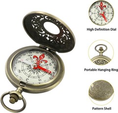 Retro Pocket Compass Copper Alloy Compact Portable Waterproof Design Hiking