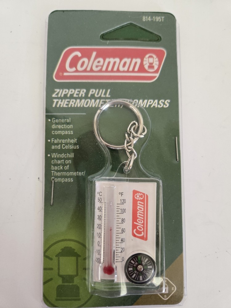 Vintage Coleman Compass Thermometer Wind Chill Zipper Pull Keychain FREE SHIP
