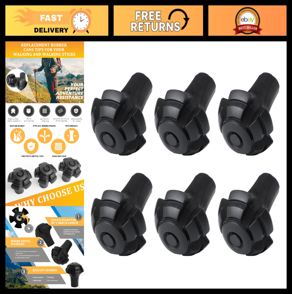 6Pcs Hiking Pole Tips – Rubber Feet for Walking Sticks & Trekking Poles, 11mm