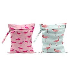 2Pcs Flamingo Print Wet Bags, Wet Dry Bag Reusable Zipper Pouch Multicolor 1338