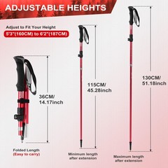 AISUNOURDOOR Lightweight Adjustable Trekking Poles, Aluminum 51inch, Red 2