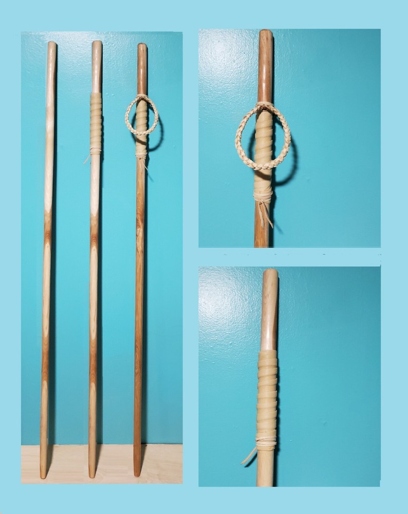 Hickory Hiking Staff With Leather Handle and Wrist Strap 1 in..