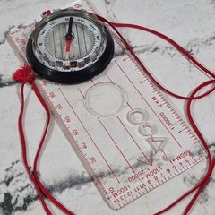 Vintage Clear Compass Magnifying Directional Navigation Survival Tool Red Cord