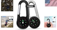 2-Pack Portable Carabiner Clip Compass Keychains for Hiking & Outdoor Adventures