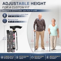 Folding Cane, 5-Level Adjustable Height Walking Stick Lightweight Black Floral
