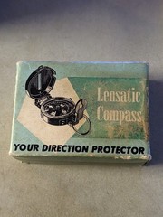 Vintage Lensatic Compass With Original Box And Paperwork In Original Pouch