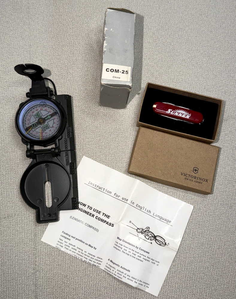 Sunnen Engineer Compass with box /instructions Victorinox Swiss Army Knife