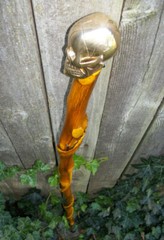 43″ Hand Carved Spiral Mulberry Walking Stick Cane w/ Brass Skull Top Handle #28
