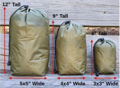 Lightweight 3-pk OD Green 40D Ripstop Waterproof Sil-Nylon Stuffsacks COMBO