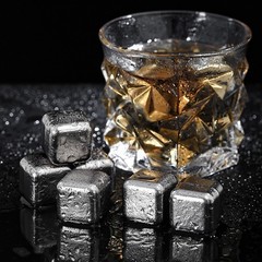 Titanium Beverage Chiller Cubes 27mm Set of 6 with Clip for Fast Cooling
