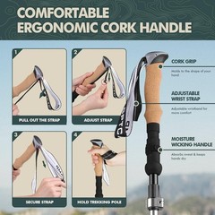 Nordic Walking Poles Folding Collapsible Hiking Sticks with Cork Handle 7075