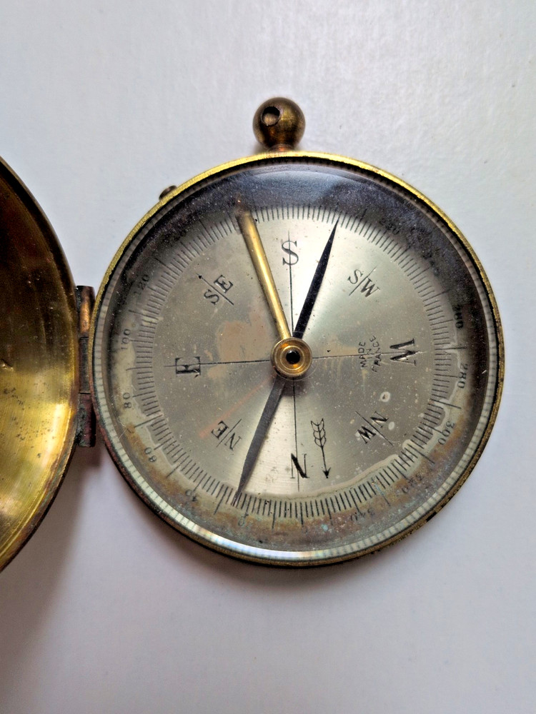 2″ Antique Brass Pocket Compass With Locking Made in France
