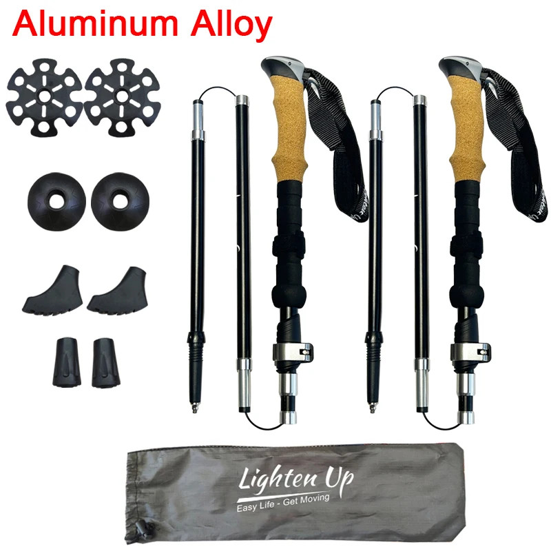 2pcs Ultralight Carbon Fiber Aluminum Trekking Poles Adjustable Hiking Sticks