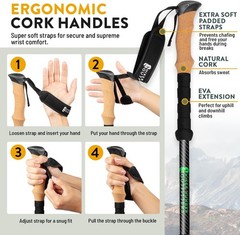 100% Carbon Fiber Trekking Poles by USA Brand Ultra Strong Lightweight