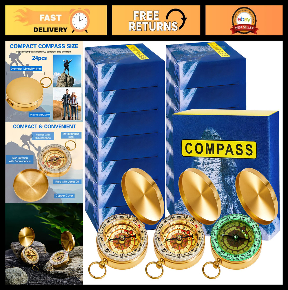 Glow in the Dark Metal Pocket Compass – Camping, Hiking, Military Navigation Too