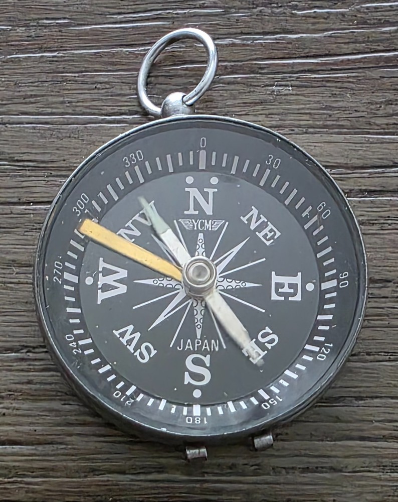 Vintage YCM Japanese Chrome Pocket Compass Black Luminous Dial – Tested