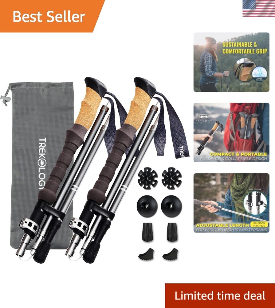 Trek-Z Cork Grip Trekking Poles – Lightweight Folding Hiking Poles, Adjustabl…