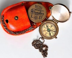 Not All Those Who Wander are Lost Quote Pocket Navigat Compass with Leather Case