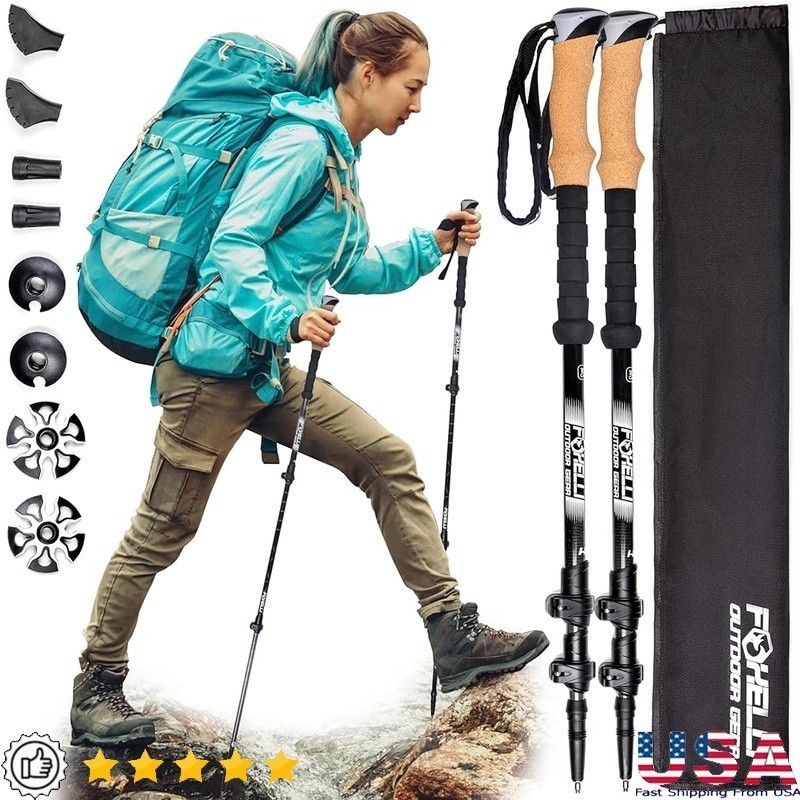 Lightweight Carbon Fiber Trekking Poles Adjustable Hiking Sticks Ergonomic Grips