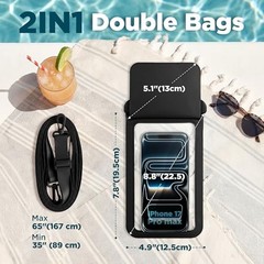 Waterproof Phone Pouch 2 Pack Up to 8.8″, Double Bag | IPX8 Black+Green