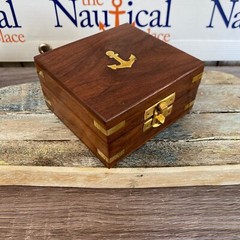 Small 2.5″ Brass Sundial Desk Compass w/ Wooden Box – Old Vintage Antique Style