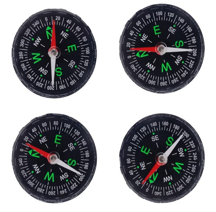Set Of 4 Camping Pocket Compass Hiking Navigation Scouts 5 Degree Marks