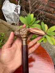 Victorian Rabbit Handle Walking Cane -Spiral Hardwood Shaft Brass Accents Antiqe