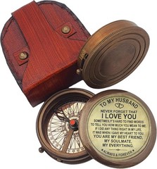 to My Husband I Love You, Brass Compass Engraved Gifts for Men, Bronze for Me…