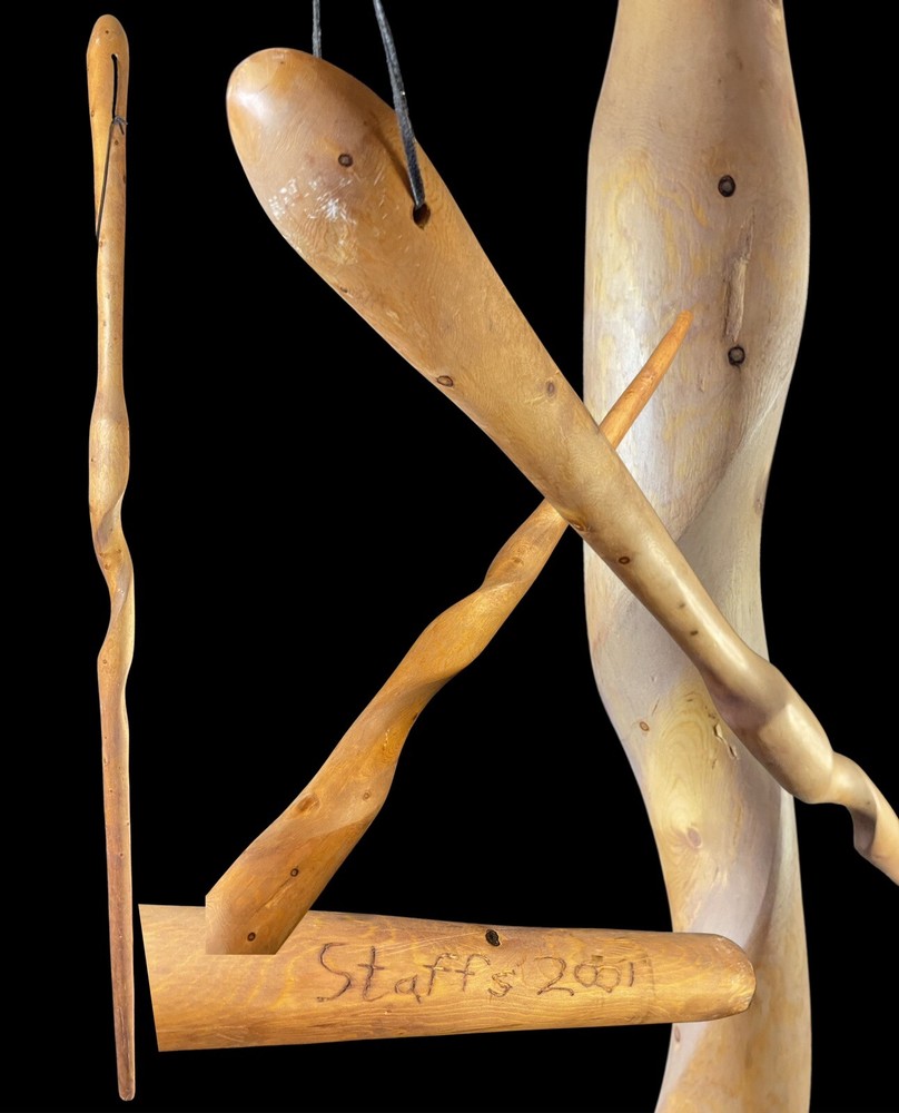 58″ Cedar Wood Twisted Staff Hiking Stick Walking Cane HandMade USA 2001 Vintage