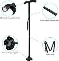 2 Pack Folding Walking Cane 5-Level Adjustable LED Light Travel Camping Hiking