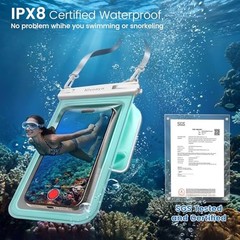2 Pack IPX8 Waterproof Phone Pouch, Large Space Cell Phone Pouch Black + Green