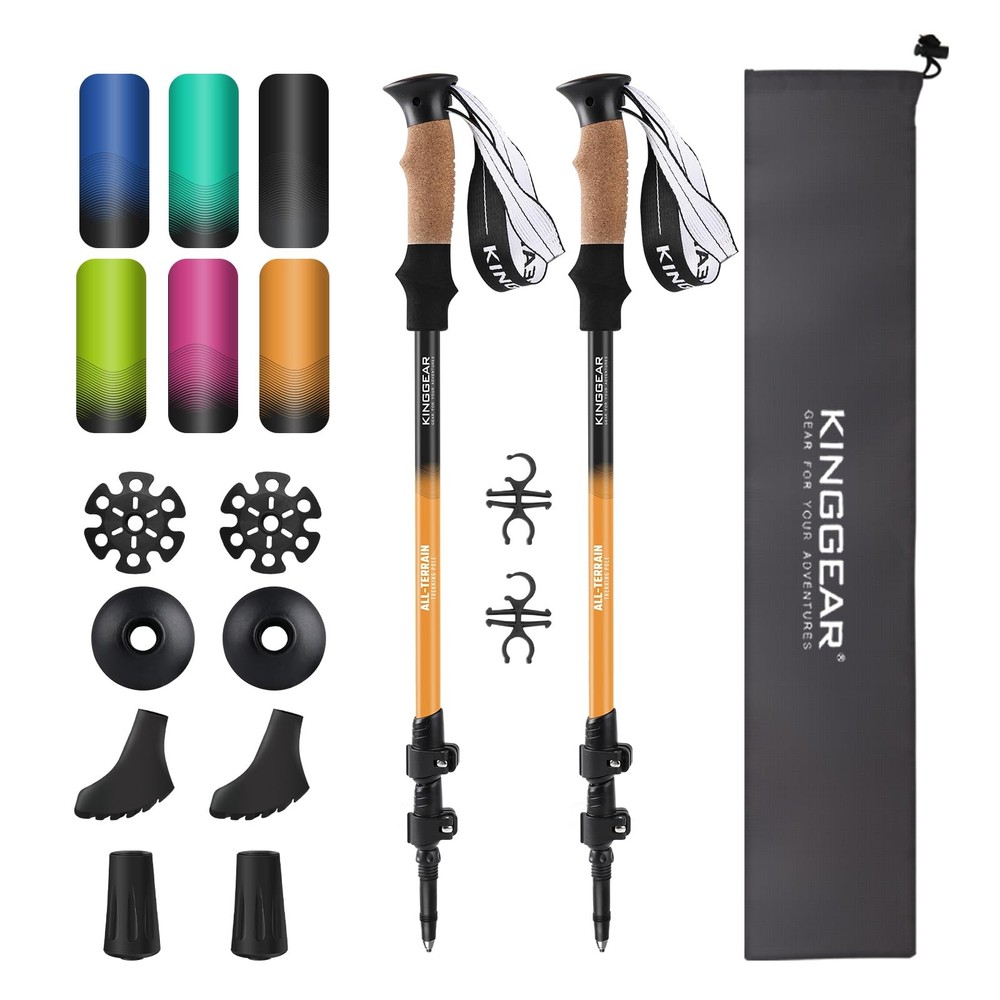 Nordic Walking Sticks, Retractable 7075 Aluminum Trekking Poles, Cork Grip, 2pc