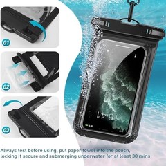 [2 Pack Waterproof Adjustable Lanyard Phone Pouch, Regular Black+Transparent