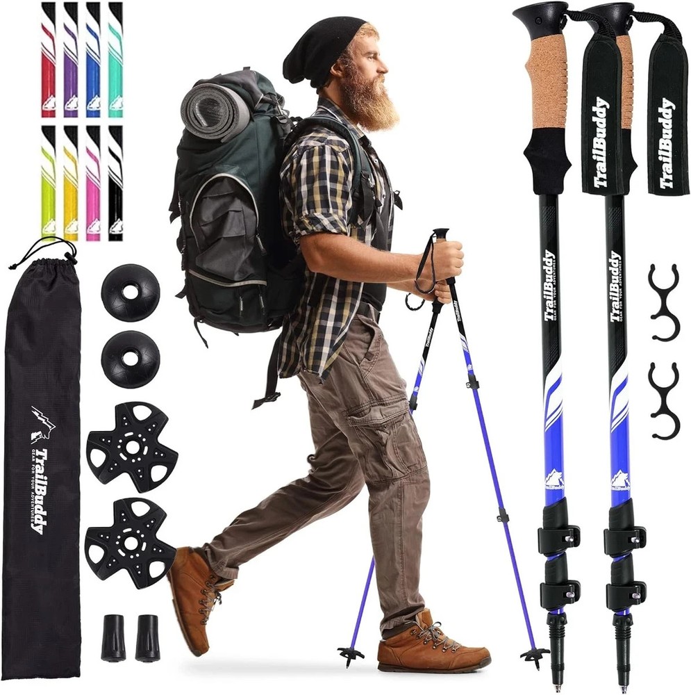 TrailBuddy Adjustable Hiking Poles for Snowshoe & Backpacking, Lake Blue