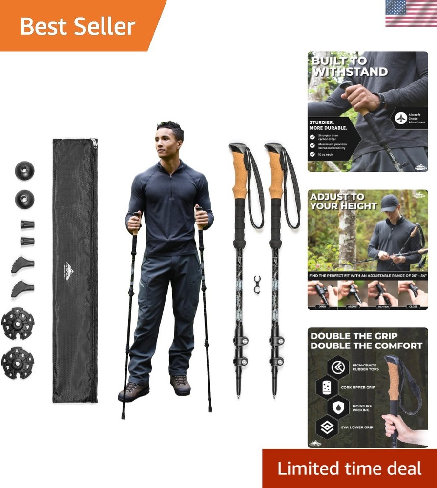 Lightweight Aircraft-Grade Aluminum Trekking Poles with Extended Down Grip Pl…