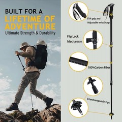 Carbon Fiber Trekking Poles, Collapsible, EVA Grips, Quick Flip Locks [2 Pack]