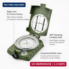 Military Lensatic Compass, Hiking Compass for Survival – Water-Resistant Navy