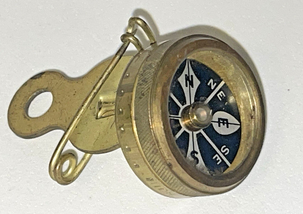 Vintage Marbles Gladstone Mich Brass Compass Black Face Pin Type 1 1/8″🌺🌺