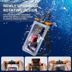 Waterproof Phone Pouch, Waterproof Phone Case with Lanyard for Black Orange
