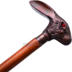 Vintage Designer Antique Rabbit Head Handle Victorian Wooden Walking Cane Sticks