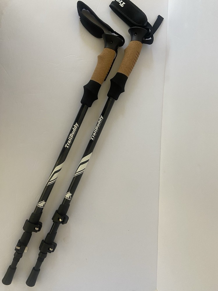 New – TrailBuddy Trekking Poles Black Aluminum – Cork Handle – 105 to 135cm