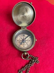 Vintage Brass Compass with Tooled Leather Belt Case (Joshua 1:9 Inscription)