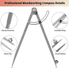 Portable 24-Inch Metal Compass for Professional Woodworking and Geometry Tasks