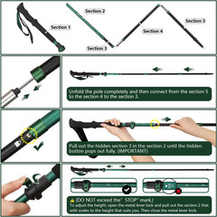 Collapsible Trekking Poles for Hiking – Lightweight Folding Walking Sticks for M
