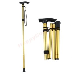 Folding Four-section Aluminum Alloy Trekking Pole Cane Golden Adjustable Height