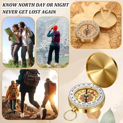 Brass Large Dial Pocket Compass Keychain Loop for Hiking Camping Navigation
