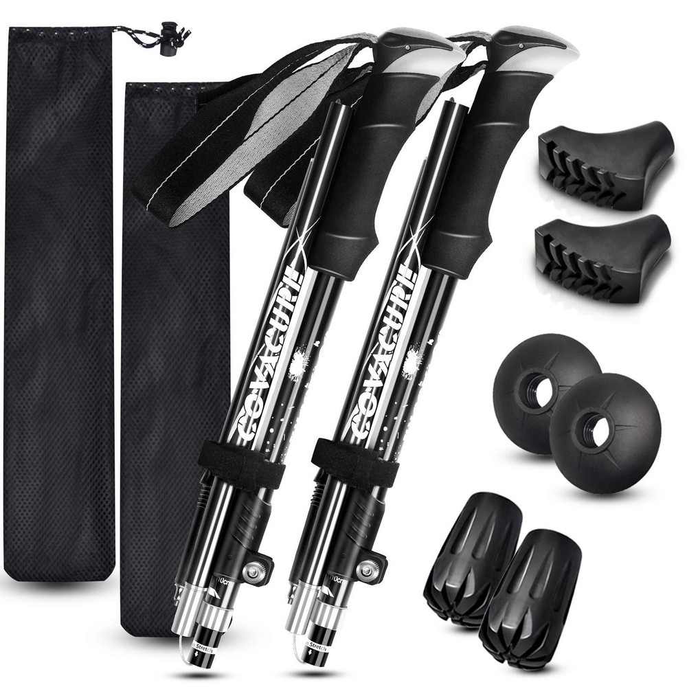 Covacure Trekking Poles Collapsible Hiking 110-130cm, Black (110-130cm)