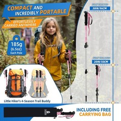 Lightweight Adjustable Aluminum Kids Hiking Poles 2 Pack