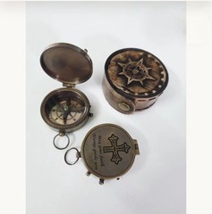 Personalized Brass Pocket Compass with Leather Case Christian Engraved Baptism