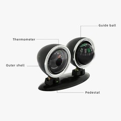 2 in 1 Car Dashboard Thermometer Navigation Compass Ball for Boat Marine Truck